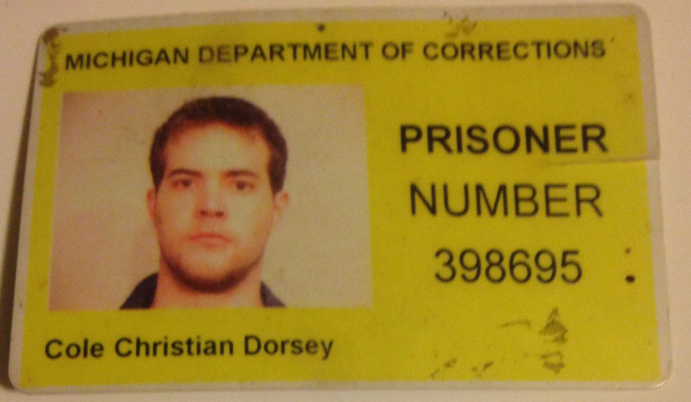 Cole Dorsey’s Prisoner ID. Dorsey now works on inmate rights.