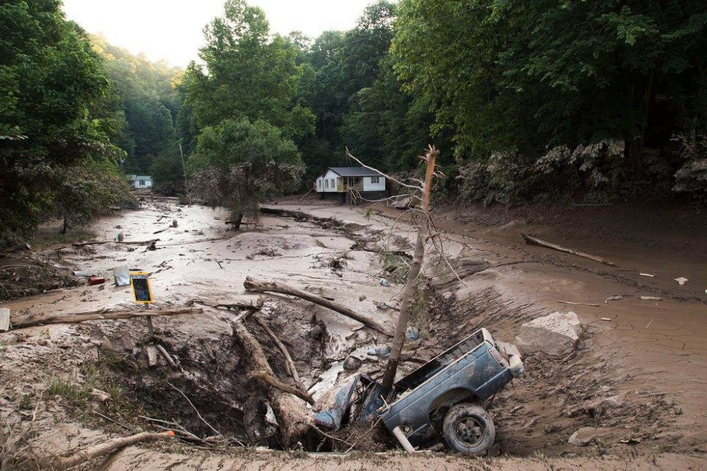 June flood damage in Clendenin, West Virginia. Property damages exceed $73 million. 
