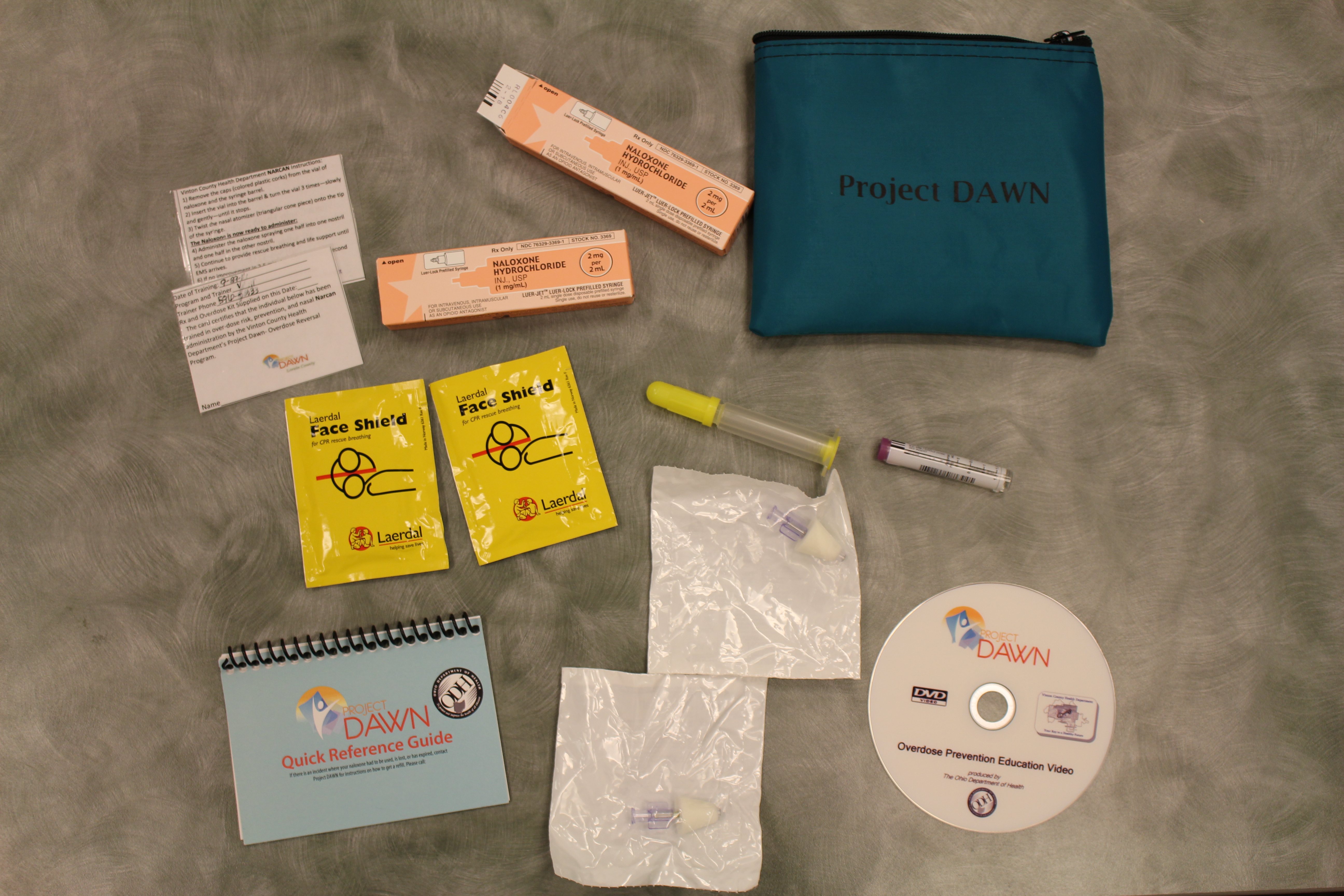 Materials in the training kit for Project DAWN. 