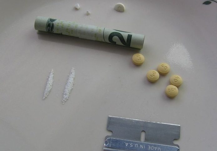 Oxycontin pills prepared for snorting.