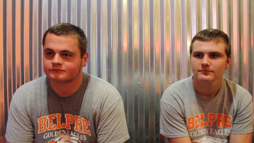 Belpre, Ohio, High School football team leaders Logan Racy and Aric Ross. A teammate died from a heroin overdose two years ago.