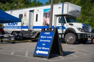 A sign advertises free Black Lung screening for coal miners.